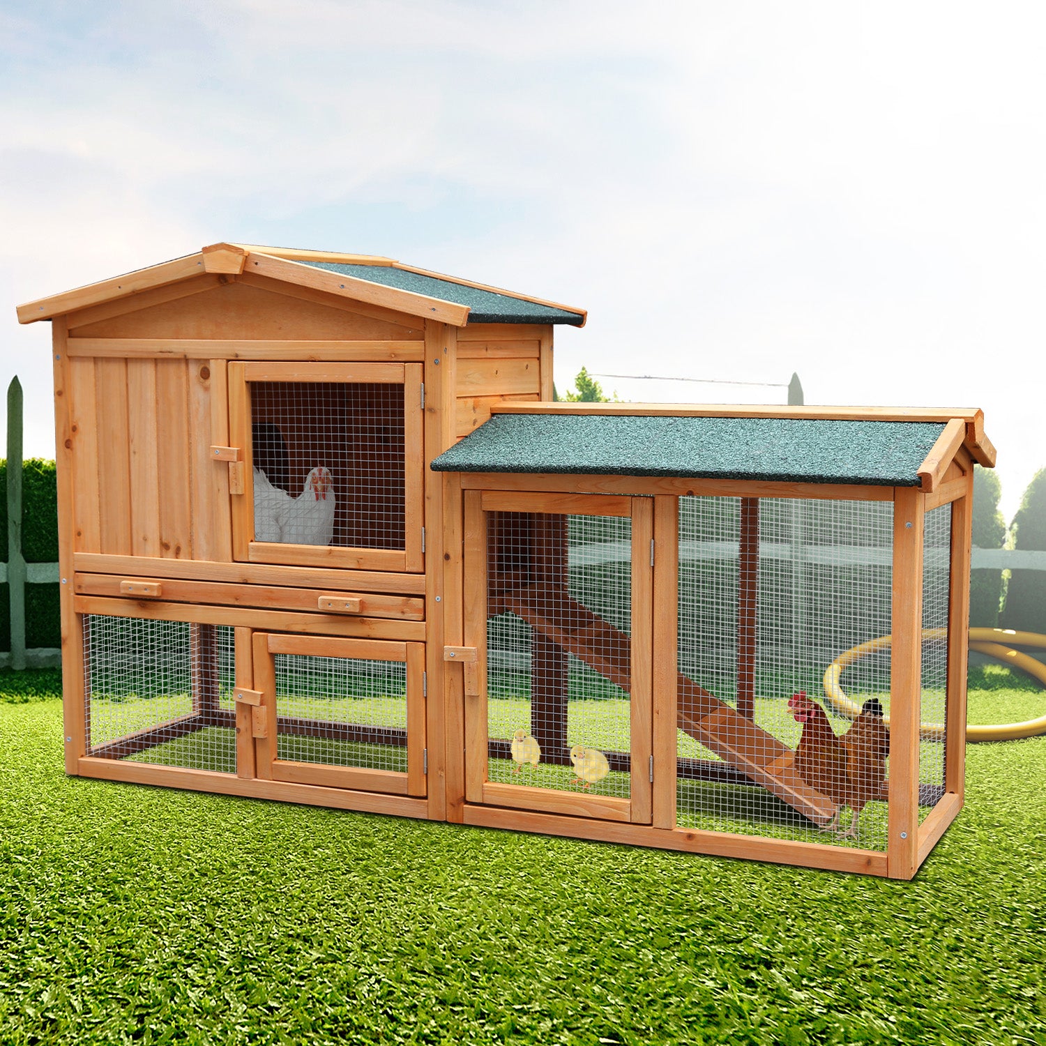 Furtastic Large Wooden Chicken Coop & Rabbit Hutch With Ramp V240-WCC-JOY-005-LHR