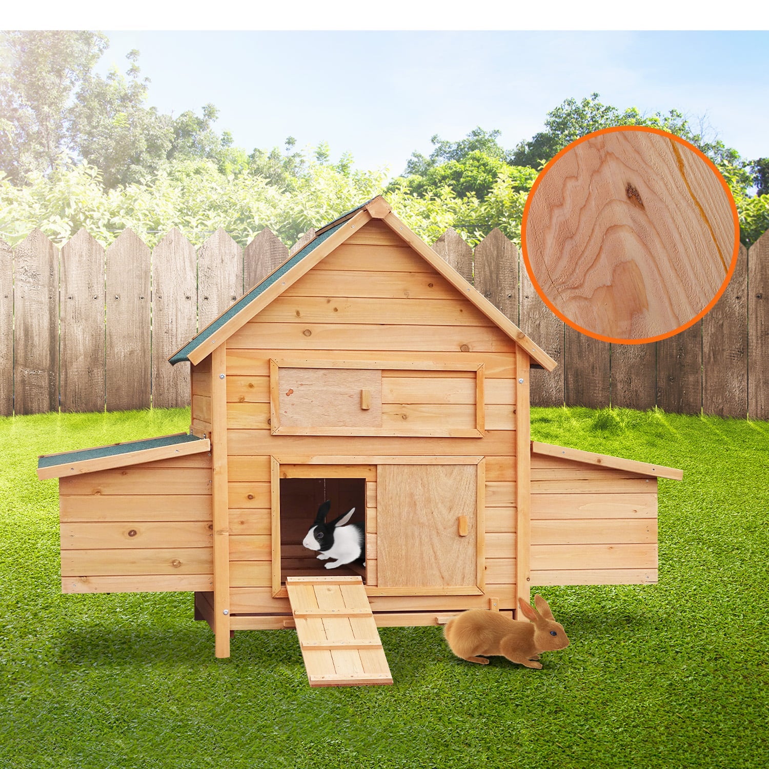 Furtastic Wooden Chicken Coop & Rabbit Hutch With Ramp Nesting Boxes V240-WCC-JOY-008-HBR
