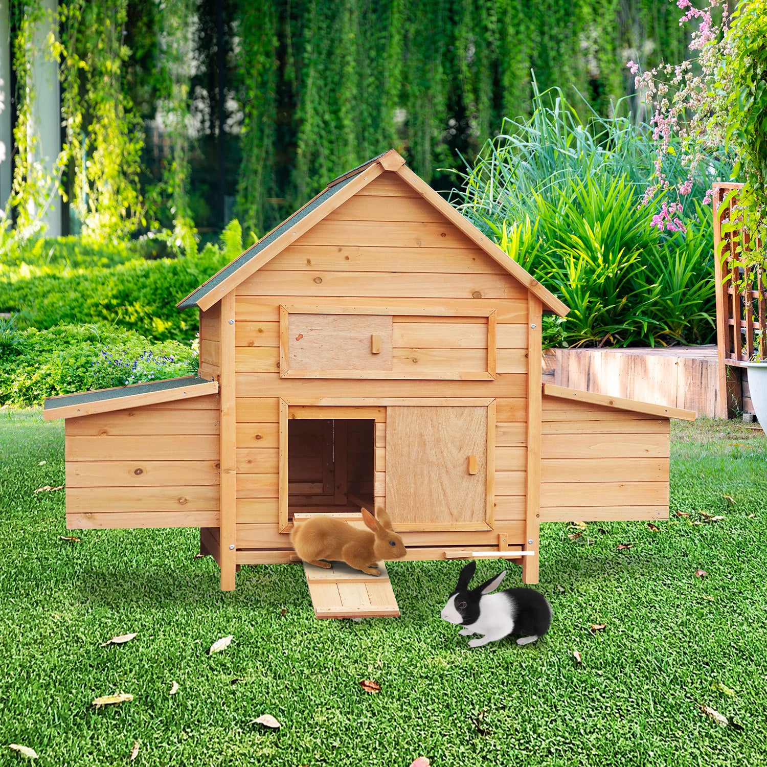 Furtastic Wooden Chicken Coop & Rabbit Hutch With Ramp Nesting Boxes V240-WCC-JOY-008-HBR