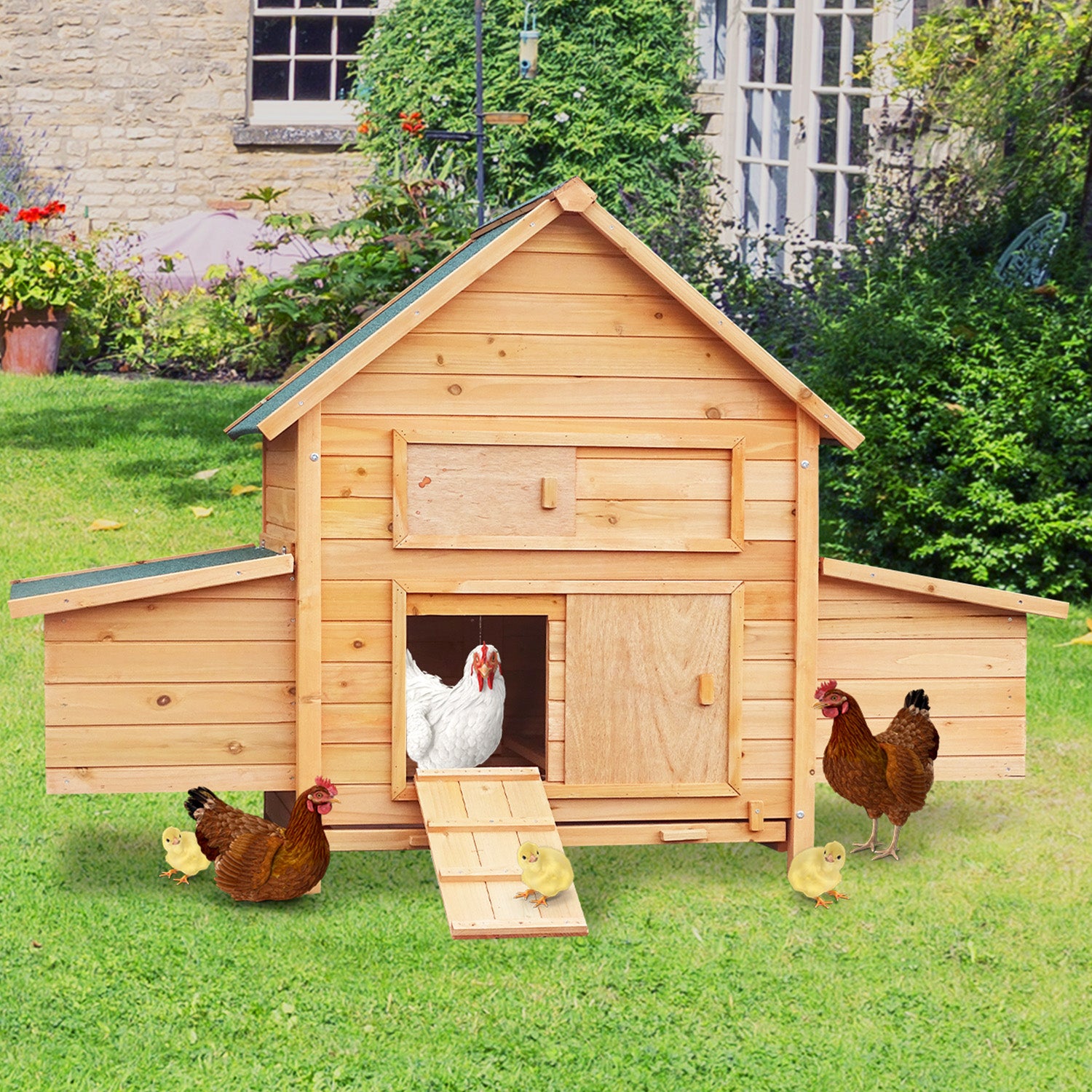 Furtastic Wooden Chicken Coop & Rabbit Hutch With Ramp Nesting Boxes V240-WCC-JOY-008-HBR
