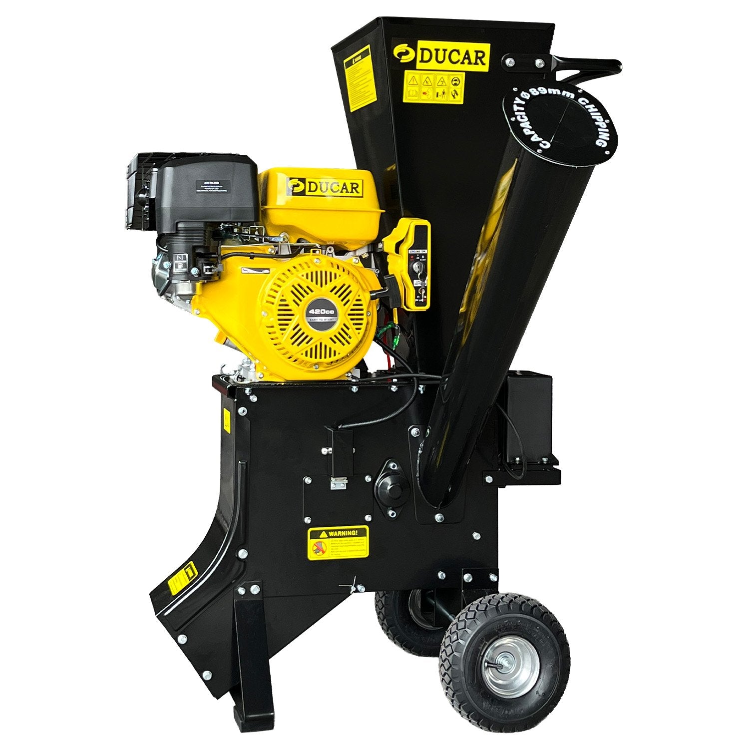 Ducar 89mm Key Electric Start Wood Chipper 420cc 15hp 4-stroke Engine Unleaded Petrol Garden Shredder Mulcher V240-WCP-601C-YLBK
