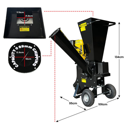 Ducar 89mm Key Electric Start Wood Chipper 420cc 15hp 4-stroke Engine Unleaded Petrol Garden Shredder Mulcher V240-WCP-601C-YLBK