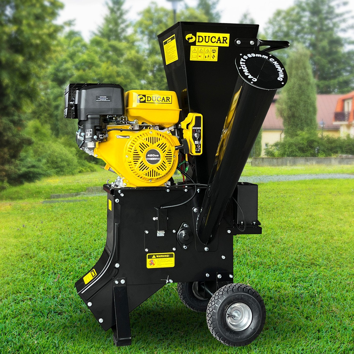 Ducar 89mm Key Electric Start Wood Chipper 420cc 15hp 4-stroke Engine Unleaded Petrol Garden Shredder Mulcher V240-WCP-601C-YLBK