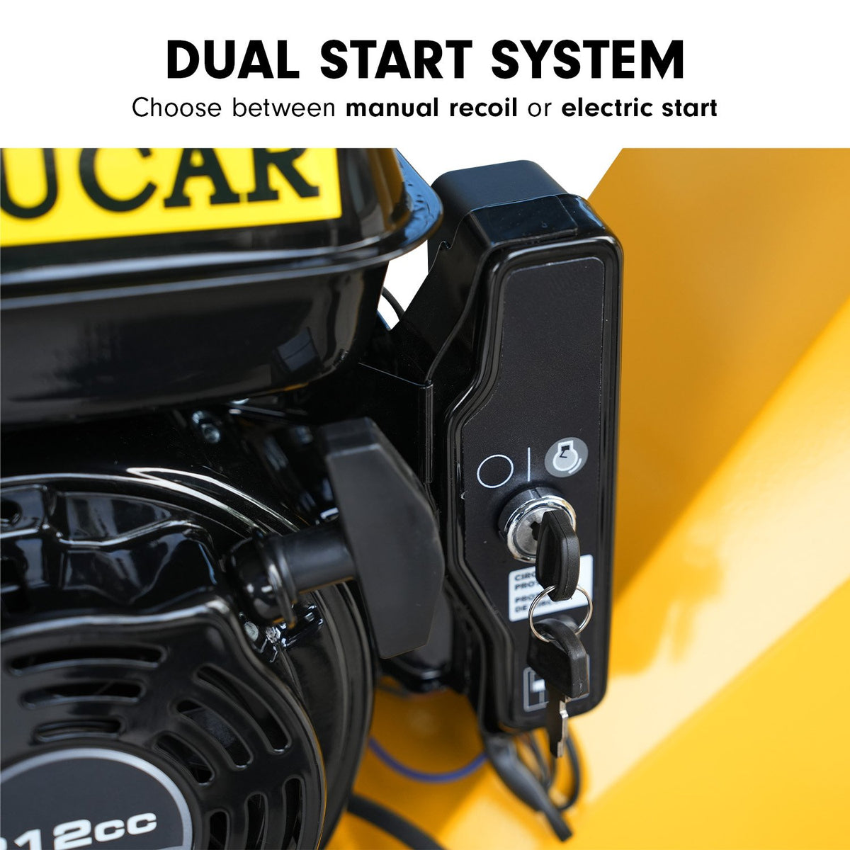 Ducar 70p 3600 Rpm Yellow Black Wood Chipper Shredder Mulcher Grinder Recoil & Electrical Starting System V240-WCP-70P-YLBK