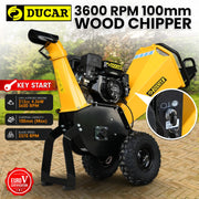 Ducar 70p 3600 Rpm Yellow Black Wood Chipper Shredder Mulcher Grinder Recoil & Electrical Starting System V240-WCP-70P-YLBK