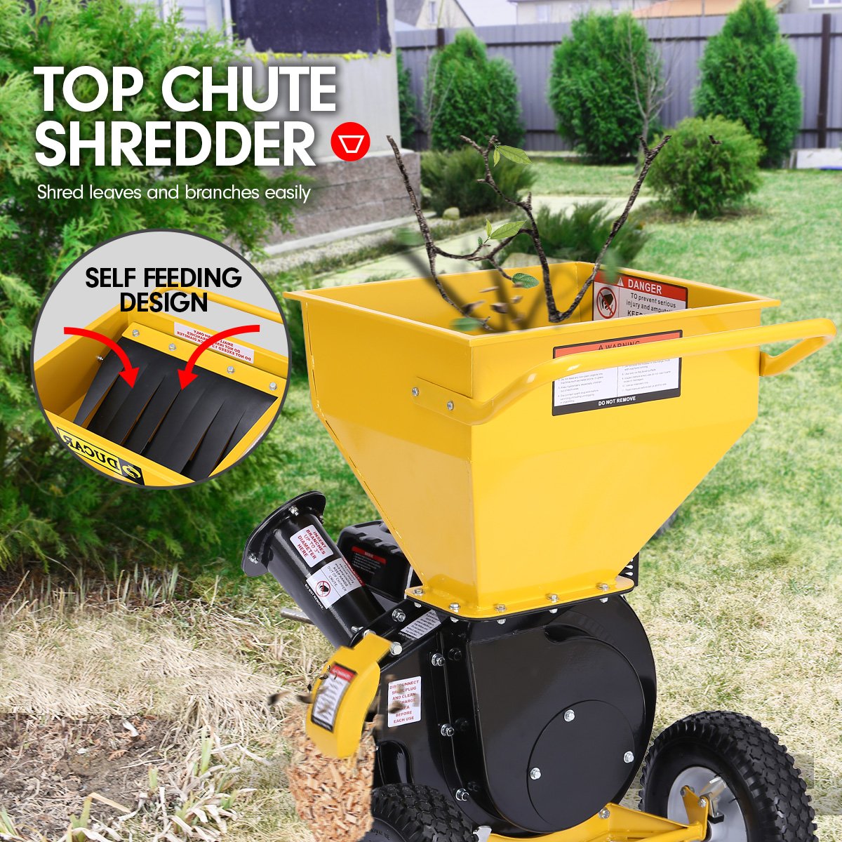 Ducar Wood Chipper Shredder Mulcher Garden 8hp Petrol Motor Upright Grinder - Yellow V240-WCP-Z05-YLBK