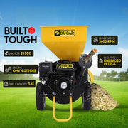 Ducar Wood Chipper Shredder Mulcher Garden 8hp Petrol Motor Upright Grinder - Yellow V240-WCP-Z05-YLBK