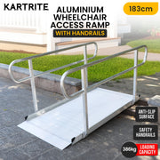 Kartrite 6ft Portable Aluminium Mobility Threshold Access Wheelchair Ramp w/ Handrails V240-WCR-01H-6FT-HND
