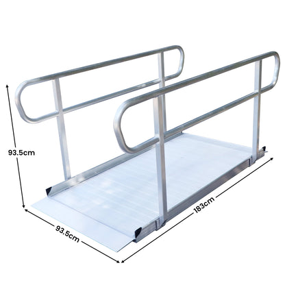 Kartrite 6ft Portable Aluminium Mobility Threshold Access Wheelchair Ramp w/ Handrails V240-WCR-01H-6FT-HND