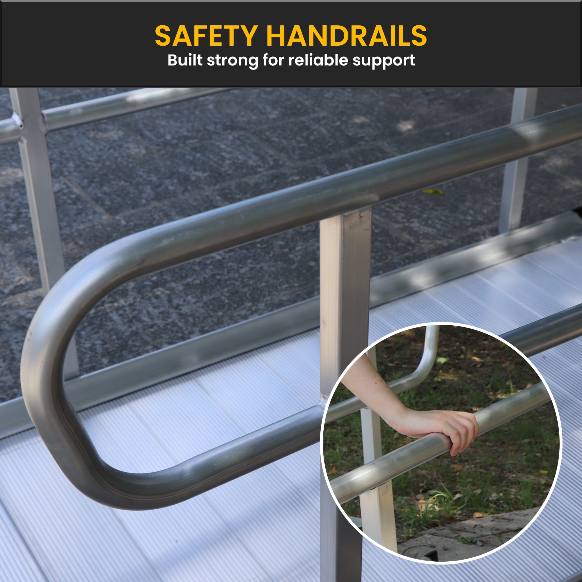 Kartrite 6ft Portable Aluminium Mobility Threshold Access Wheelchair Ramp w/ Handrails V240-WCR-01H-6FT-HND