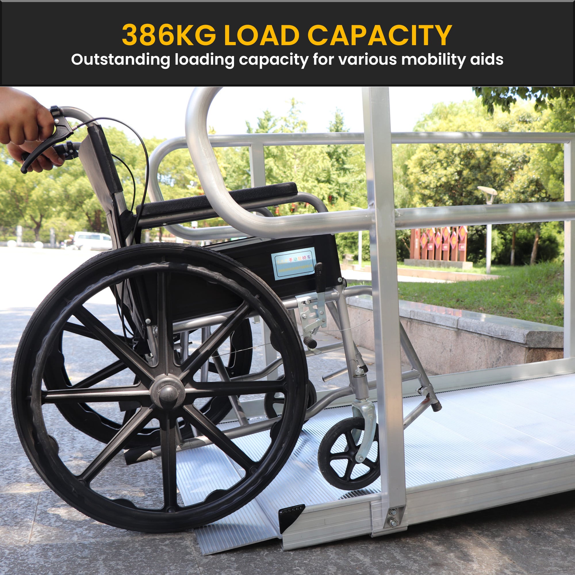 Kartrite 6ft Portable Aluminium Mobility Threshold Access Wheelchair Ramp w/ Handrails V240-WCR-01H-6FT-HND