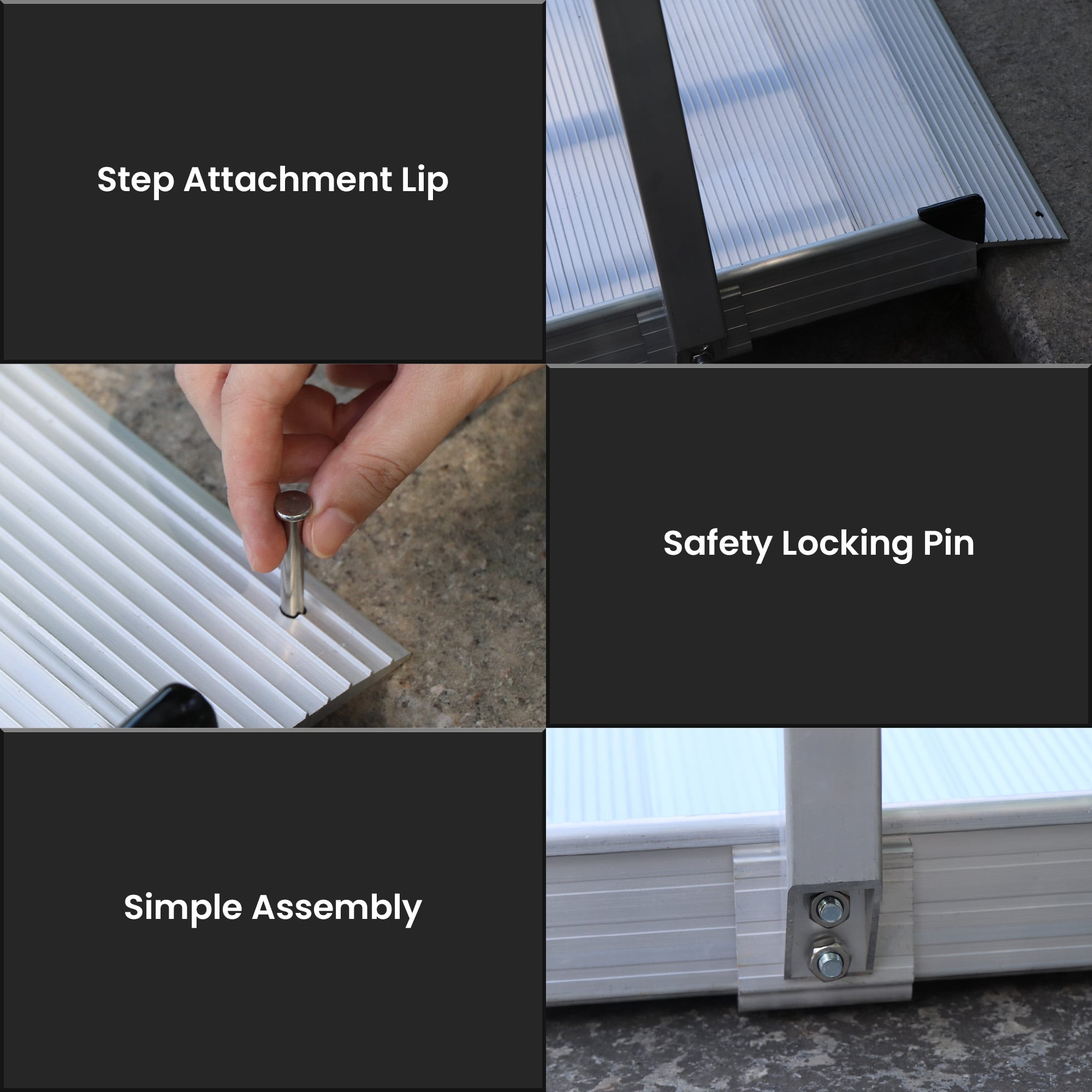 Kartrite 6ft Portable Aluminium Mobility Threshold Access Wheelchair Ramp w/ Handrails V240-WCR-01H-6FT-HND