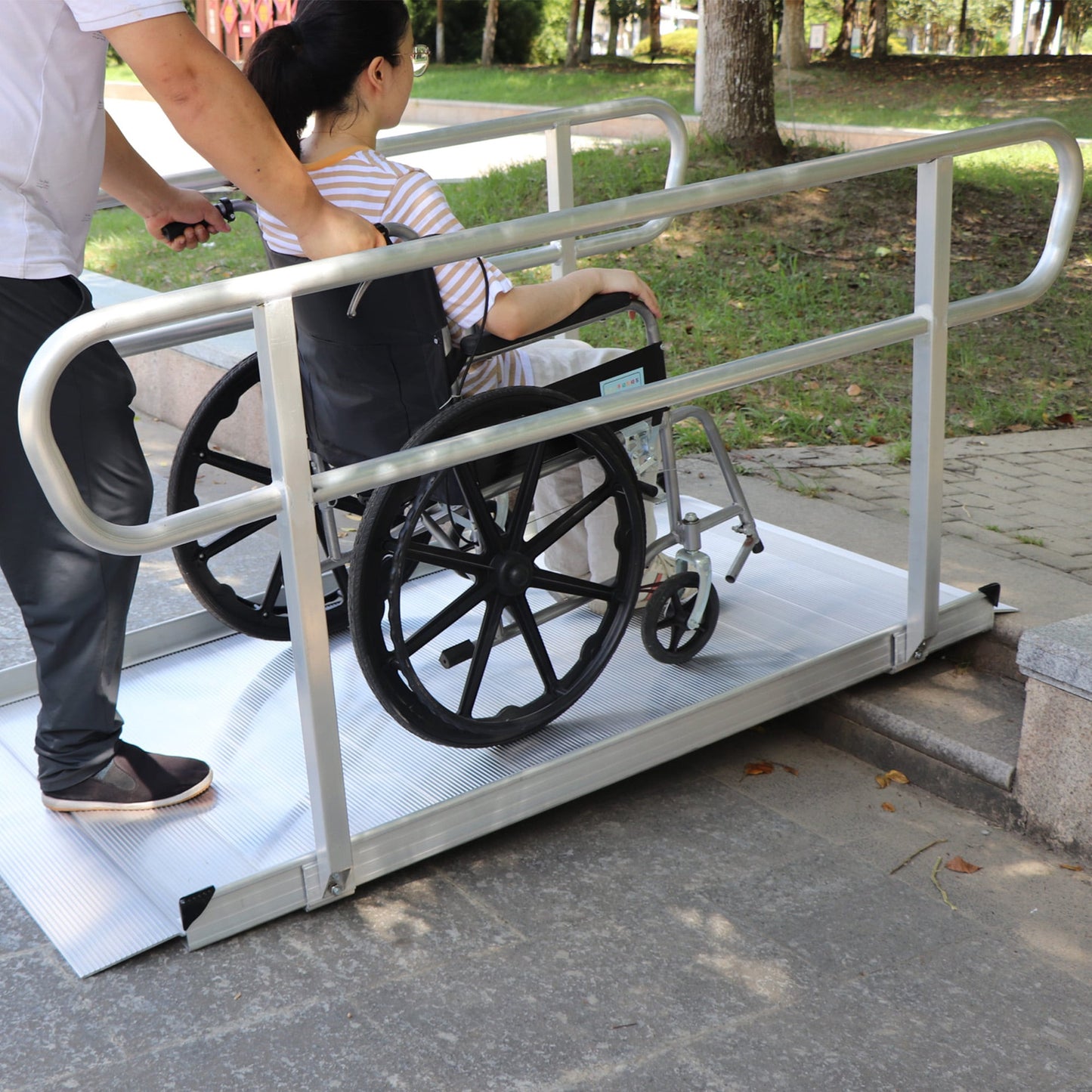 Kartrite 6ft Portable Aluminium Mobility Threshold Access Wheelchair Ramp w/ Handrails V240-WCR-01H-6FT-HND