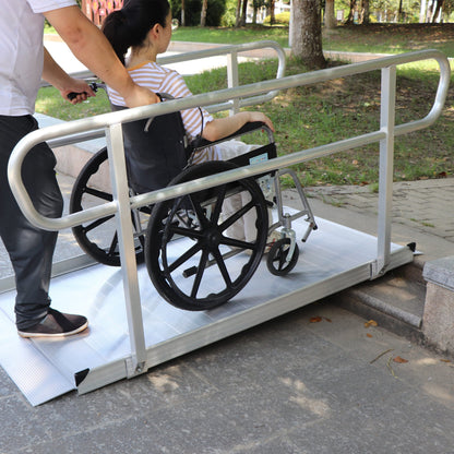 Kartrite 6ft Portable Aluminium Mobility Threshold Access Wheelchair Ramp w/ Handrails V240-WCR-01H-6FT-HND