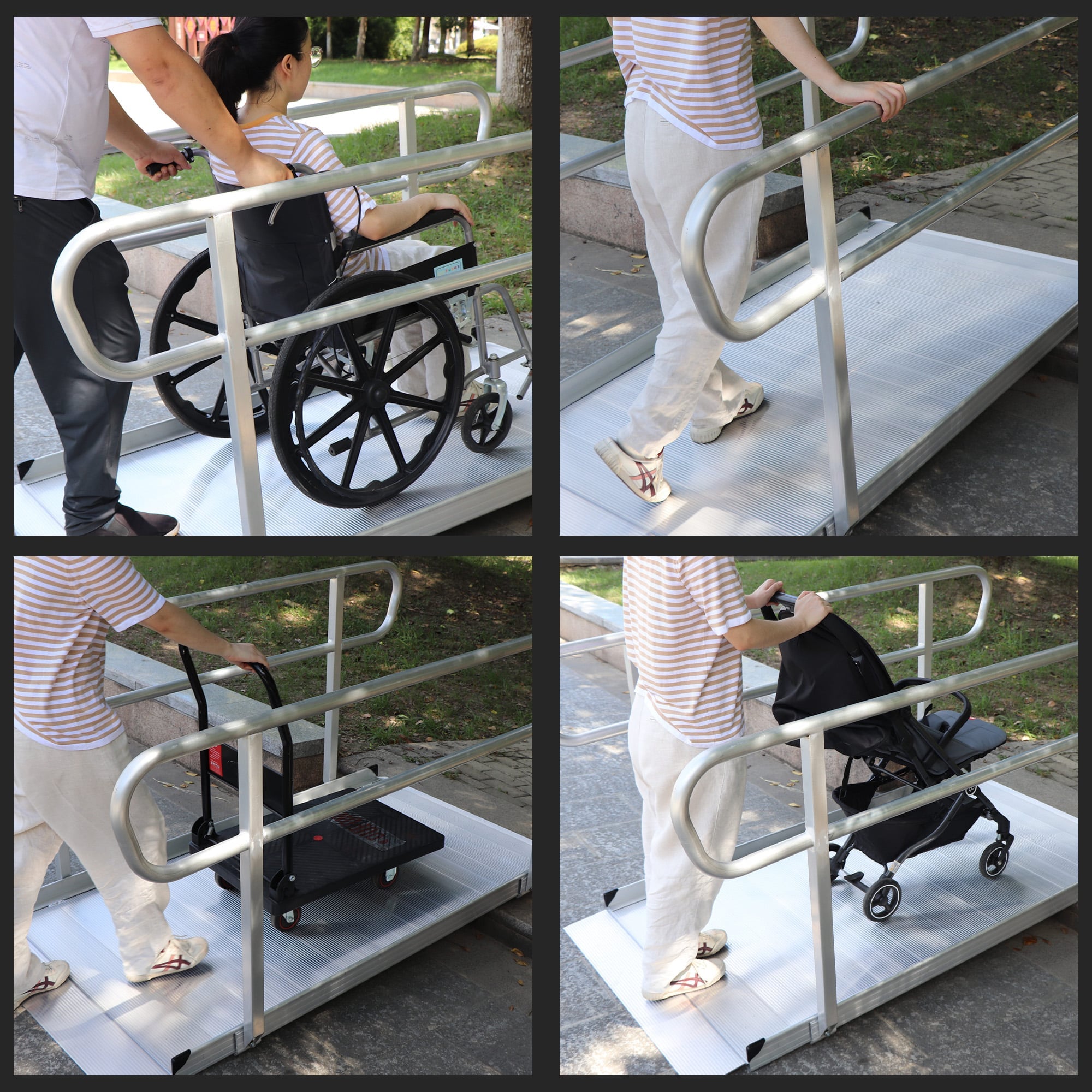 Kartrite 6ft Portable Aluminium Mobility Threshold Access Wheelchair Ramp w/ Handrails V240-WCR-01H-6FT-HND