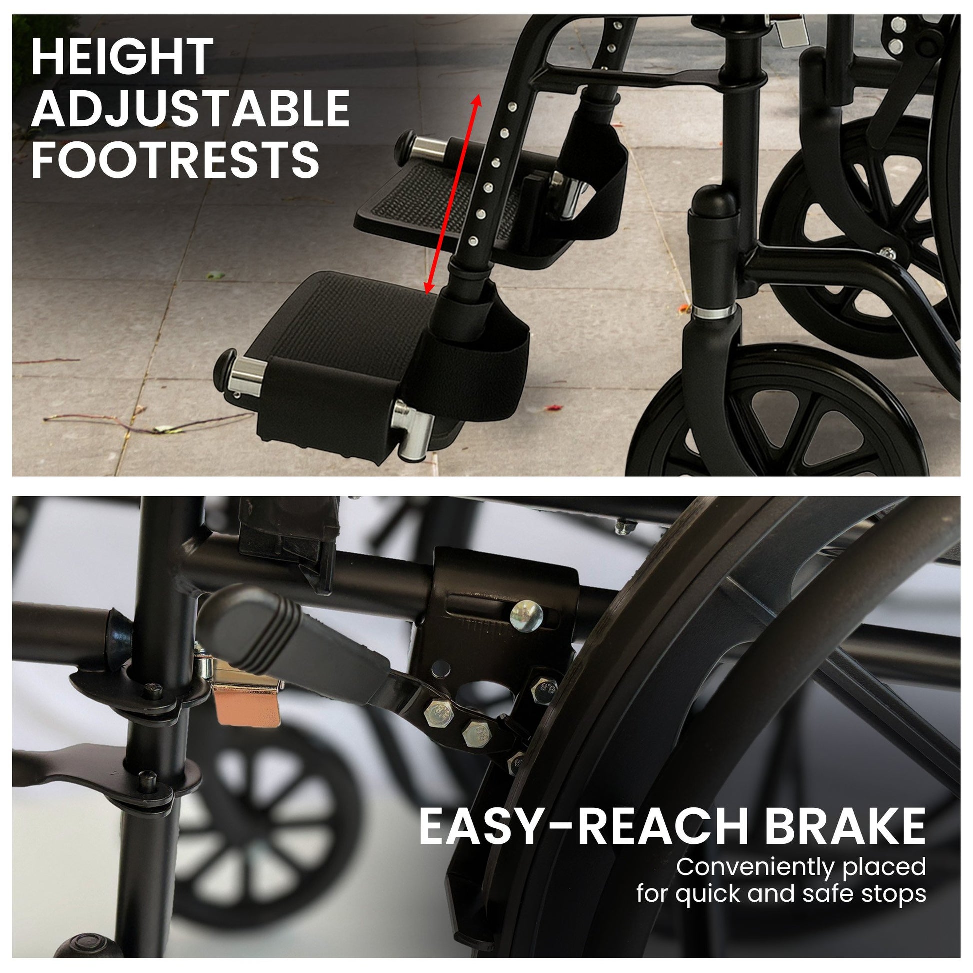 Orthonica New Steel Wheelchair In Black Foldable Lightweight Disability Aid Portable Heavy-duty 24-inch V240-WCR-MAS-025-BK
