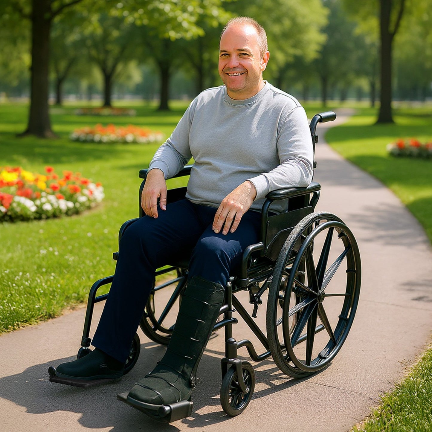 Orthonica New Steel Wheelchair In Black Foldable Lightweight Disability Aid Portable Heavy-duty 24-inch V240-WCR-MAS-025-BK