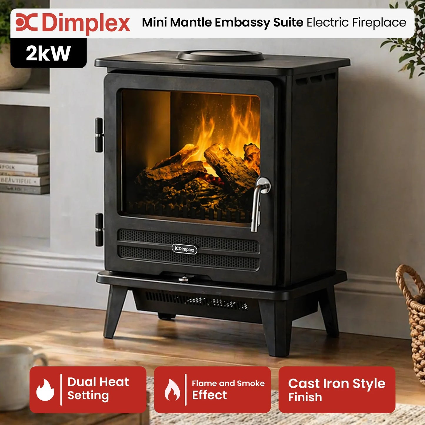 Dimplex 2kW Willowbrook Opti Myst Portable Electric Stove Flame and Smoke Effect V240-WLB20-AU