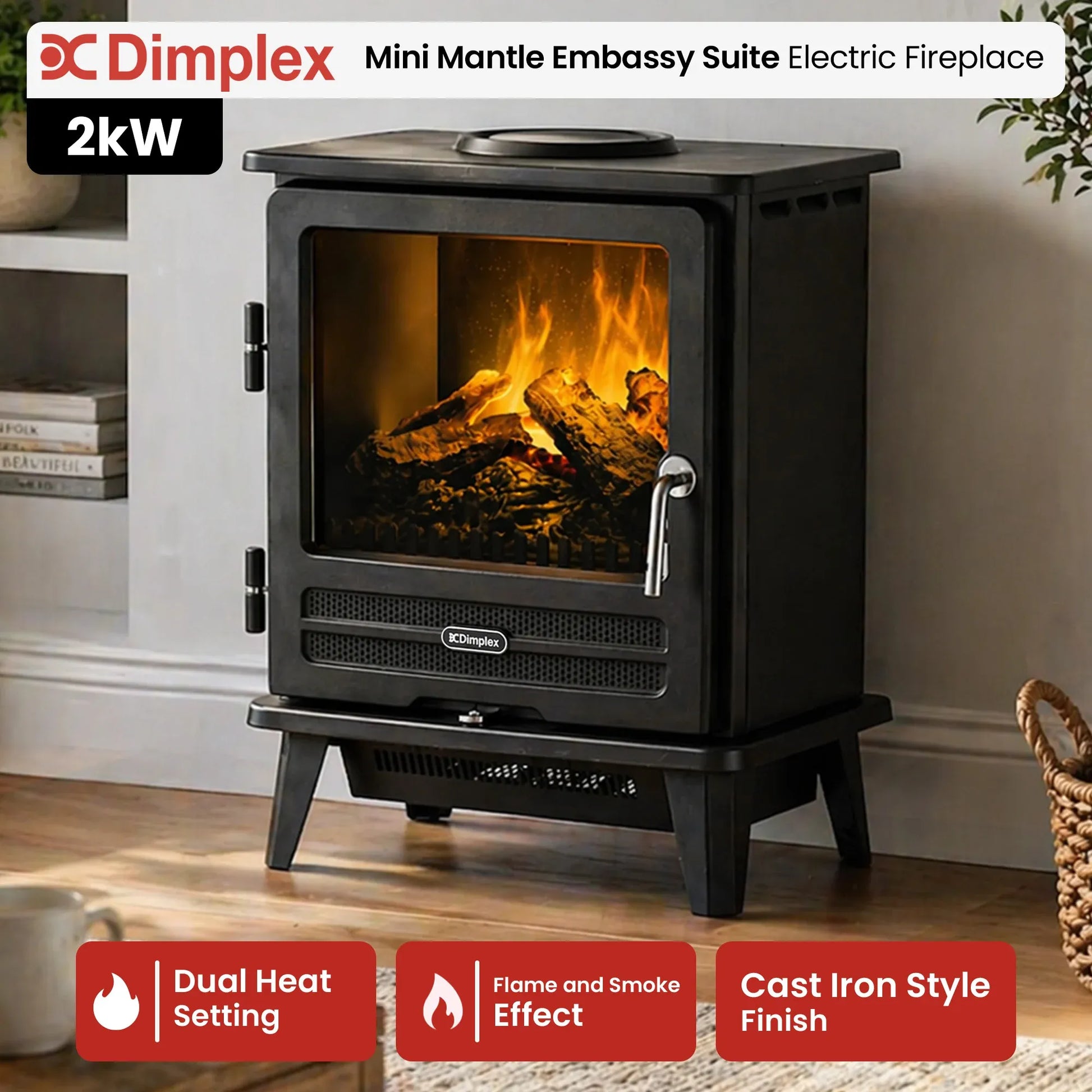 Dimplex 2kW Willowbrook Opti Myst Portable Electric Stove Flame and Smoke Effect V240-WLB20-AU