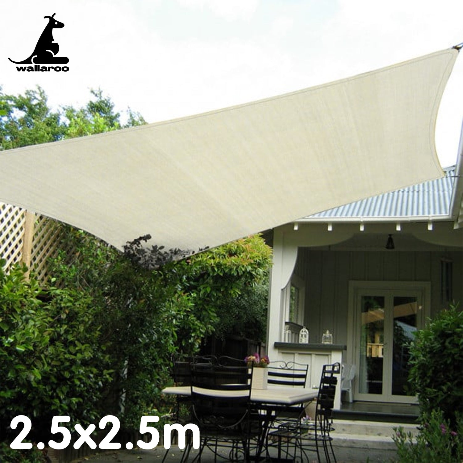 Wallaroo Waterproof Outdoor Shade Sail Sun Cloth Square 2.5x2.5M V240-WPSS-25X25-160