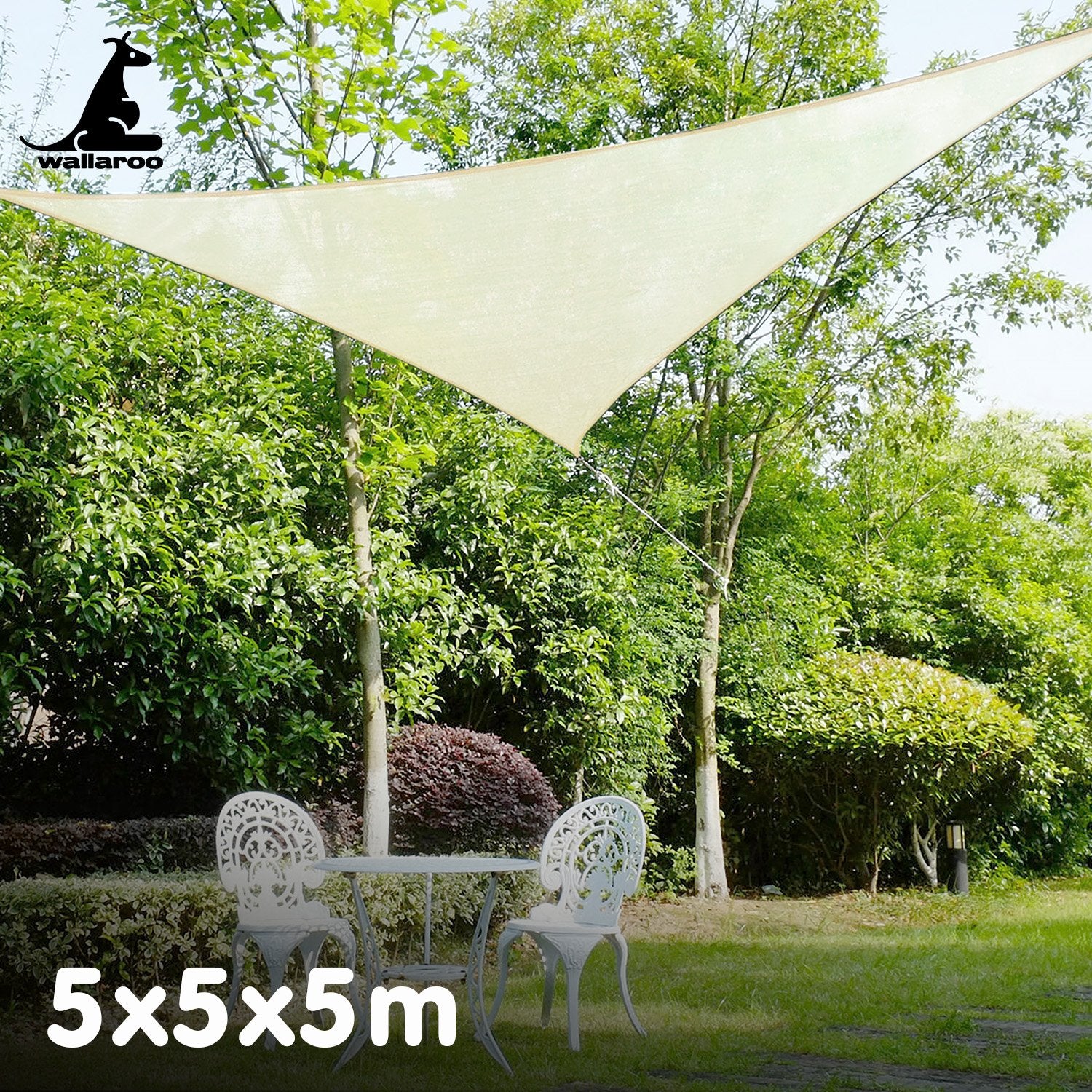 Wallaroo Waterproof 160GSM Outdoor Sun Shade Sail Canopy 5m Triangle V240-WPSS-555