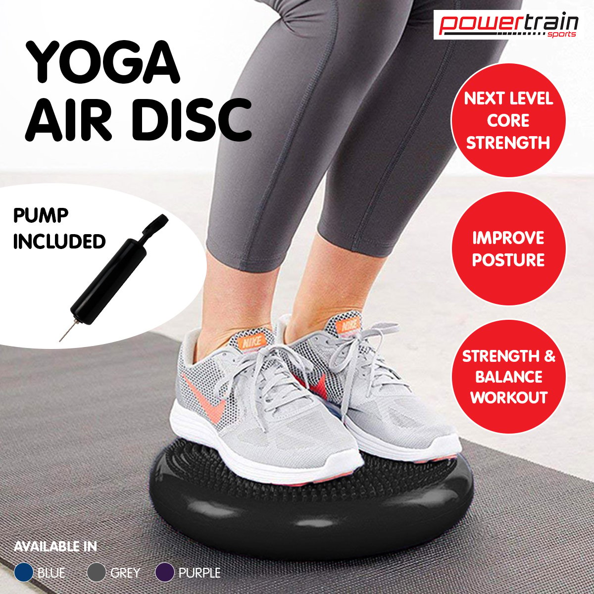 Powertrain Yoga Stability Disc Home Gym Pilates Balance Trainer Black V240-YGA-DSC-BK