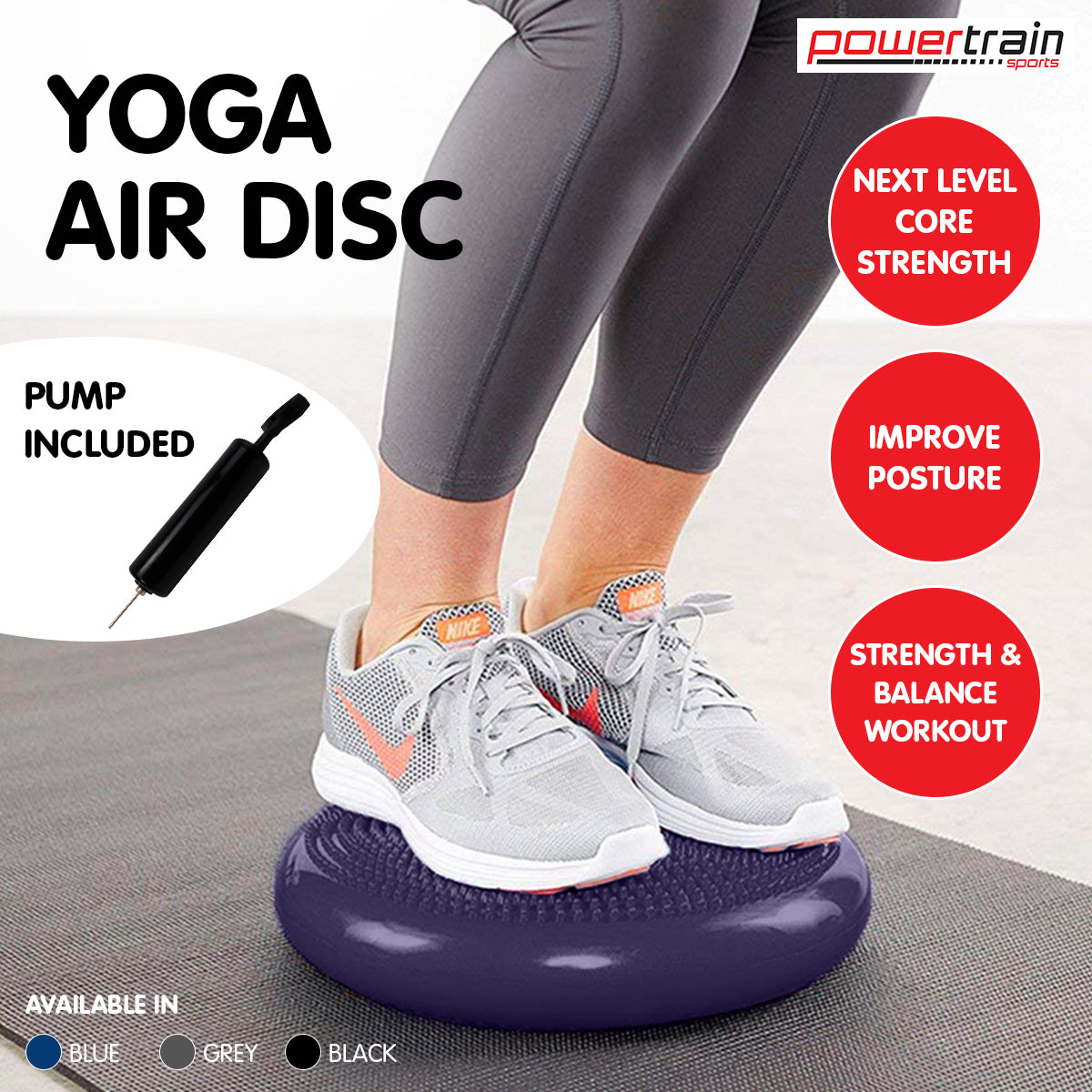 Powertrain Yoga Stability Disc w/ Pump Home Gym Pilate Balance Trainer - Purple V240-YGA-DSC-PU