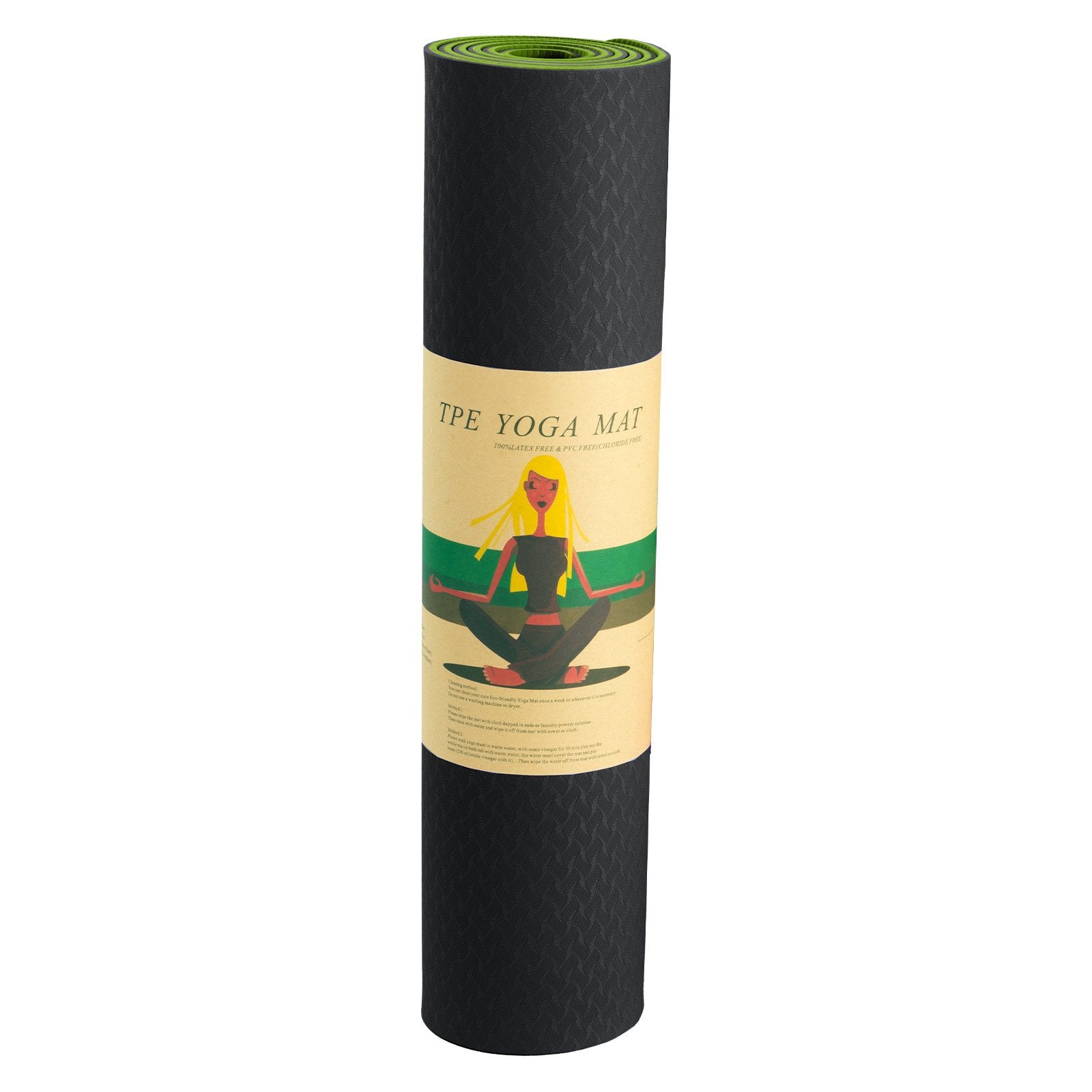 Powertrain TPE Yoga Exercise Mat Home Gym Pilates Fitness 8mm Thick in Black/Green V240-YM-TPE-DHG-BGN