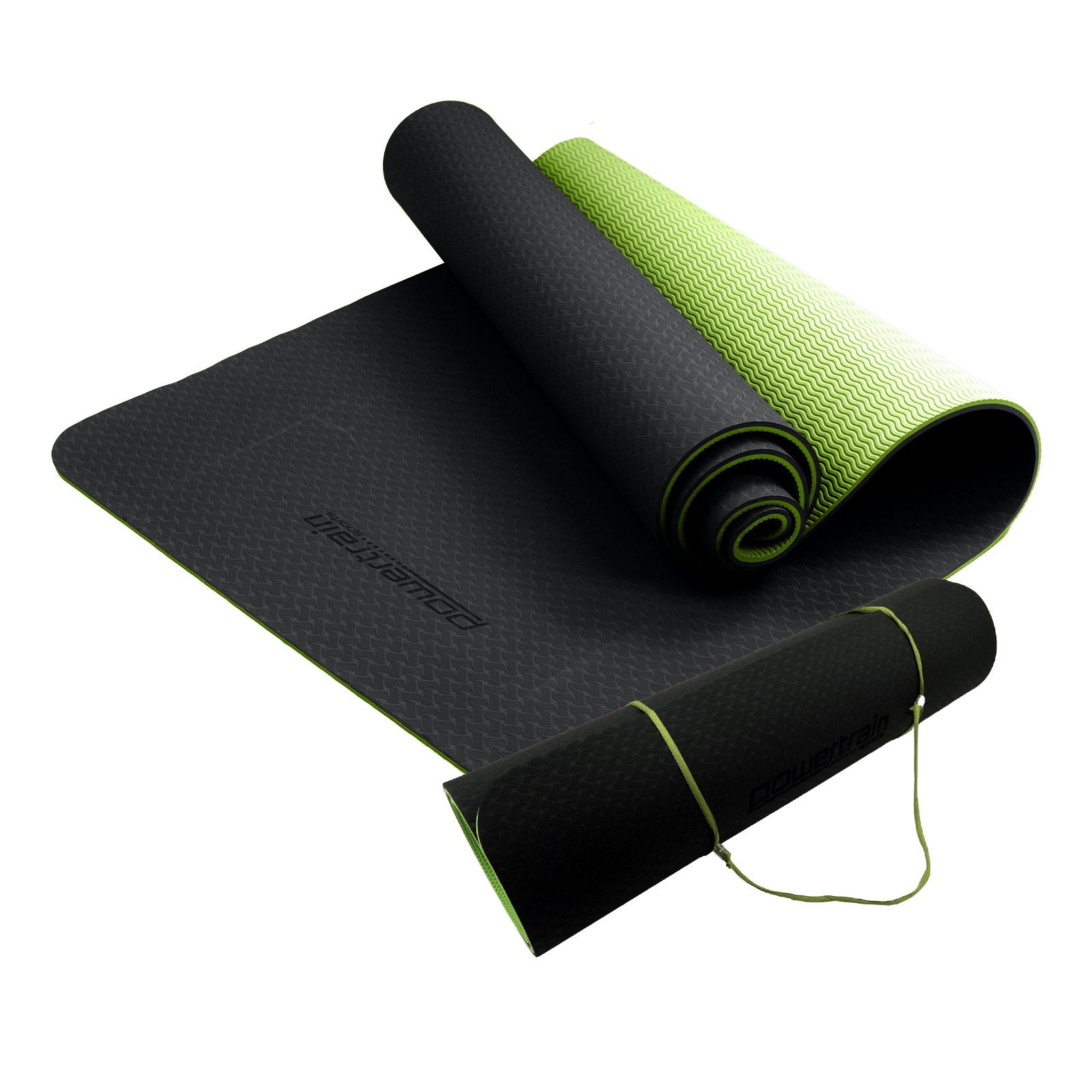 Powertrain TPE Yoga Exercise Mat Home Gym Pilates Fitness 8mm Thick in Black/Green V240-YM-TPE-DHG-BGN