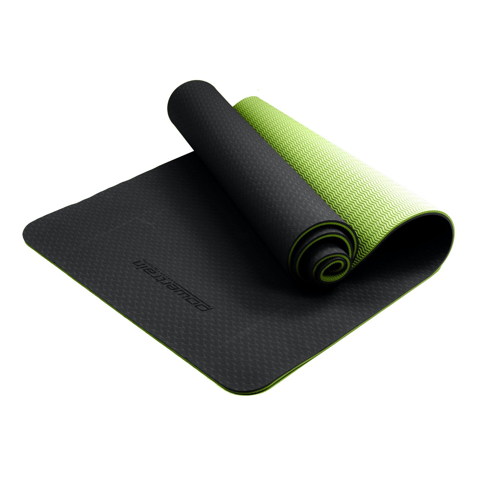 Powertrain TPE Yoga Exercise Mat Home Gym Pilates Fitness 8mm Thick in Black/Green V240-YM-TPE-DHG-BGN