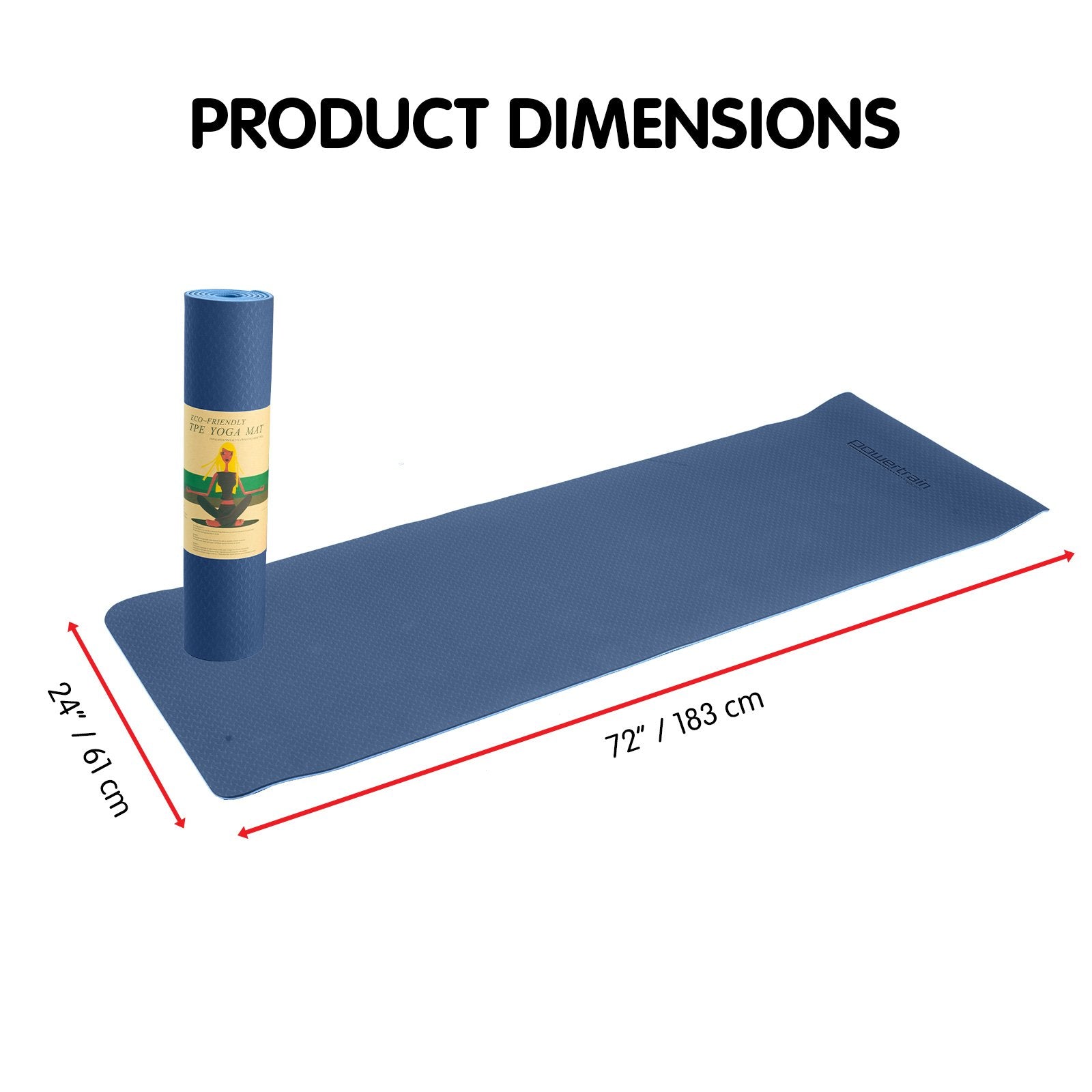 Powertrain TPE Yoga Exercise Mat Home Gym Pilates Fitness 8mm Thick in Dark Blue V240-YM-TPE-DHG-DBU