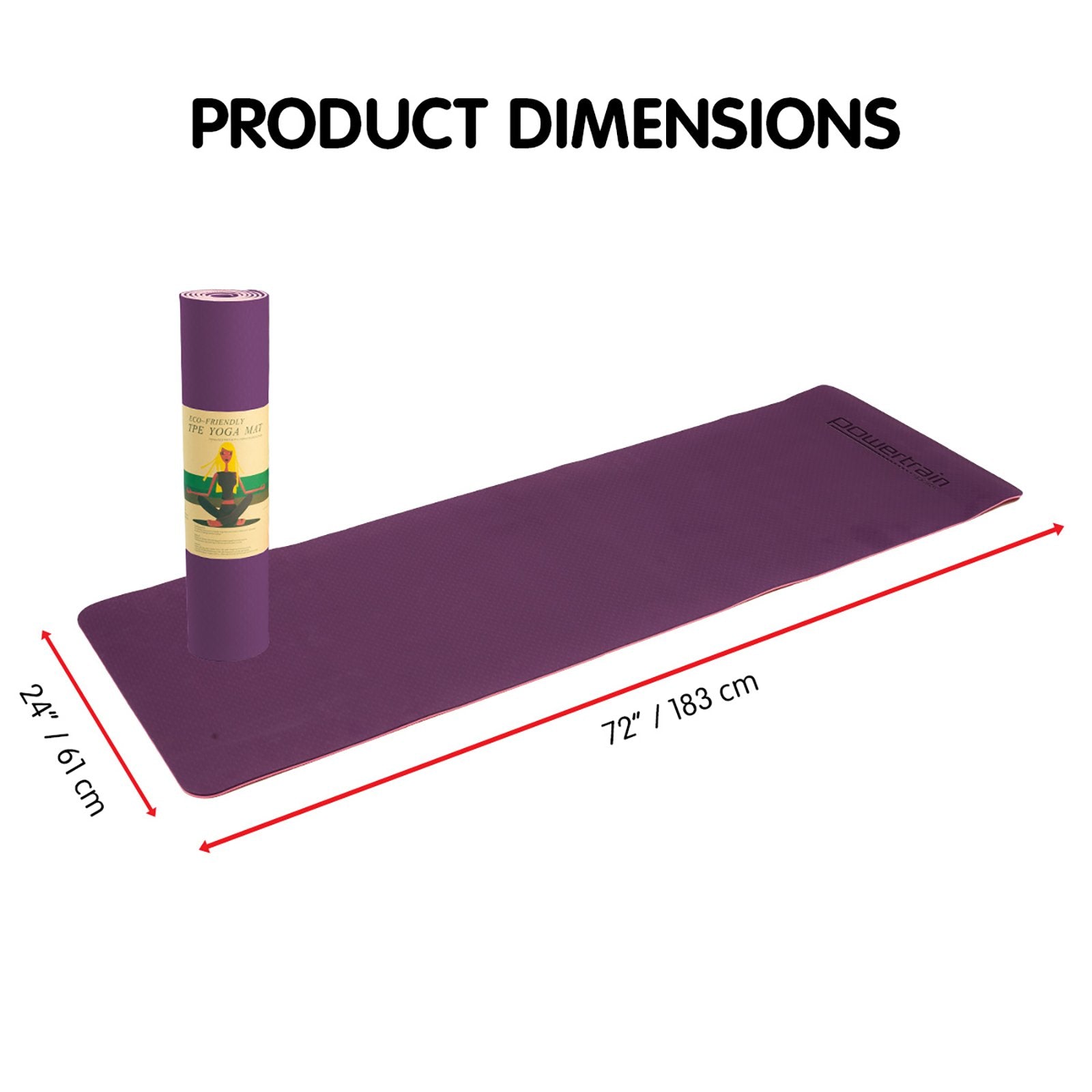 Powertrain TPE Yoga Exercise Mat Home Gym Pilates Fitness 8mm Thick in Dark Purple V240-YM-TPE-DHG-PU