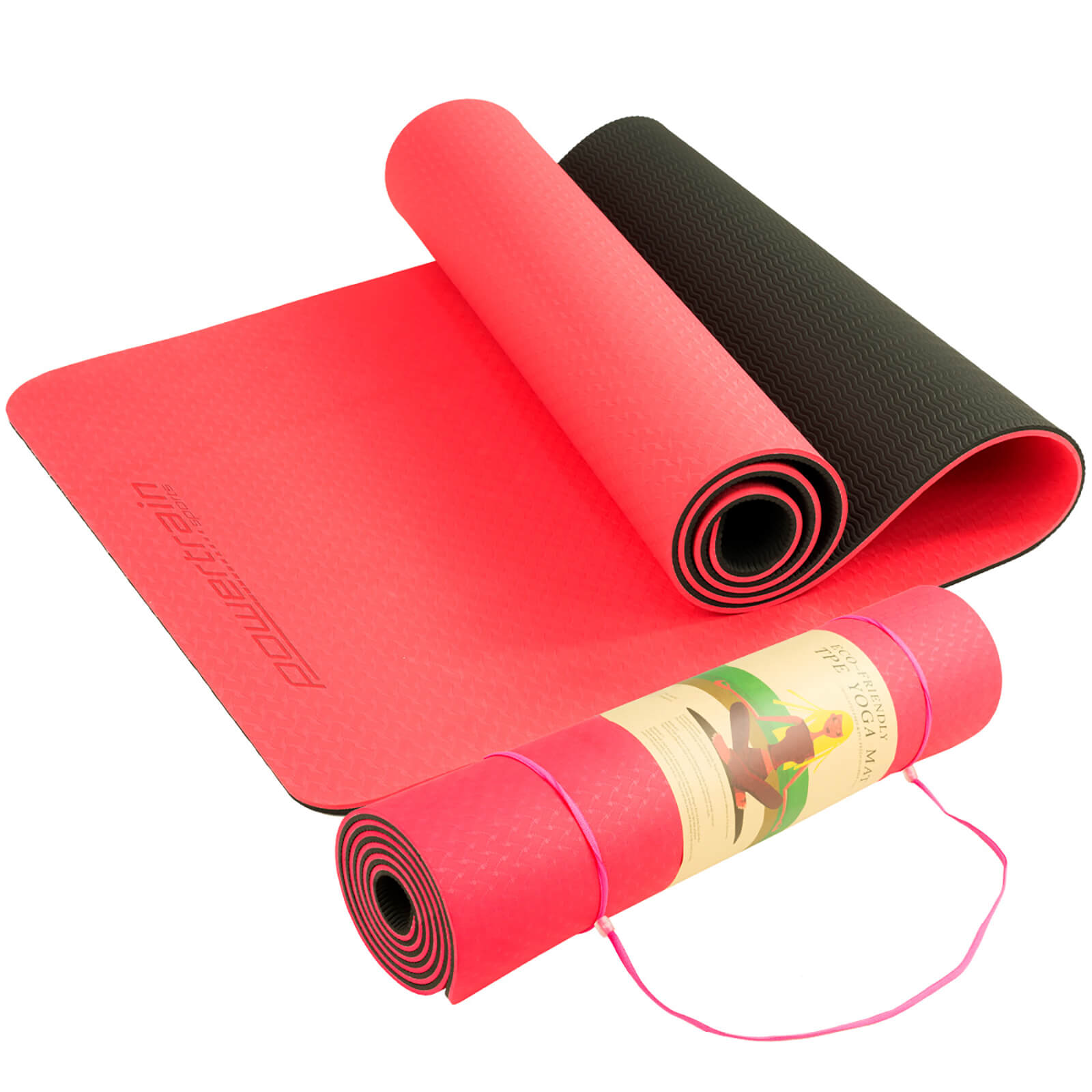 Powertrain TPE Yoga Exercise Mat Home Gym Pilates Fitness 8mm Thick in Red V240-YM-TPE-DHG-RD