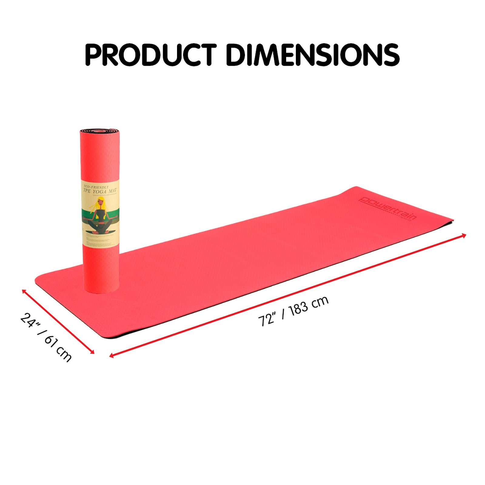 Powertrain TPE Yoga Exercise Mat Home Gym Pilates Fitness 8mm Thick in Red V240-YM-TPE-DHG-RD