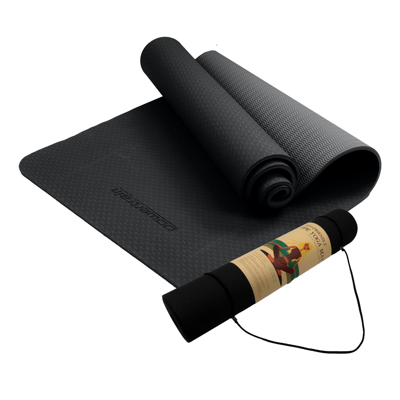 Powertrain Eco-friendly Dual Layer 6mm Yoga Mat | Midnight | Non-slip Surface And Carry Strap For Ultimate V240-YM-TPE-SC-BK
