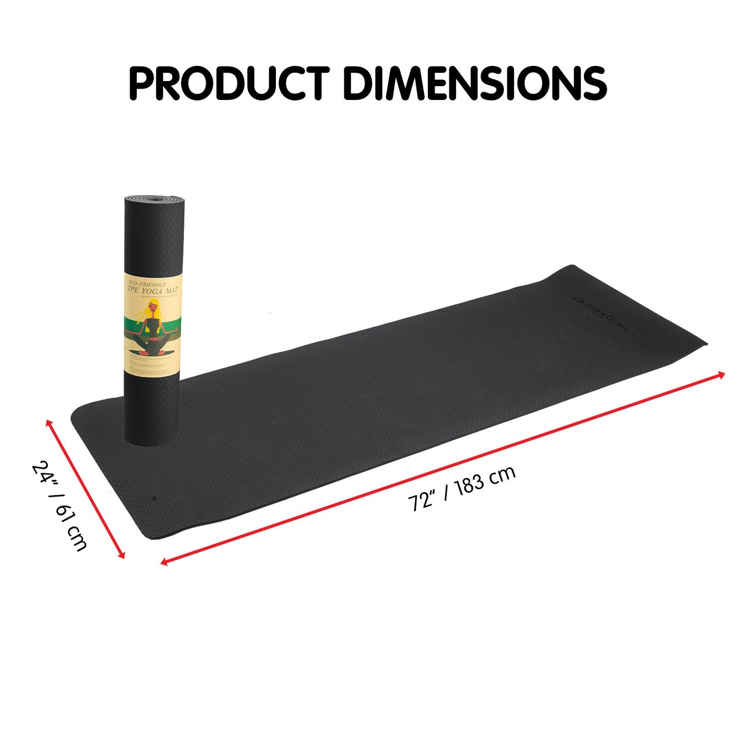 Powertrain Eco-friendly Dual Layer 6mm Yoga Mat | Midnight | Non-slip Surface And Carry Strap For Ultimate V240-YM-TPE-SC-BK