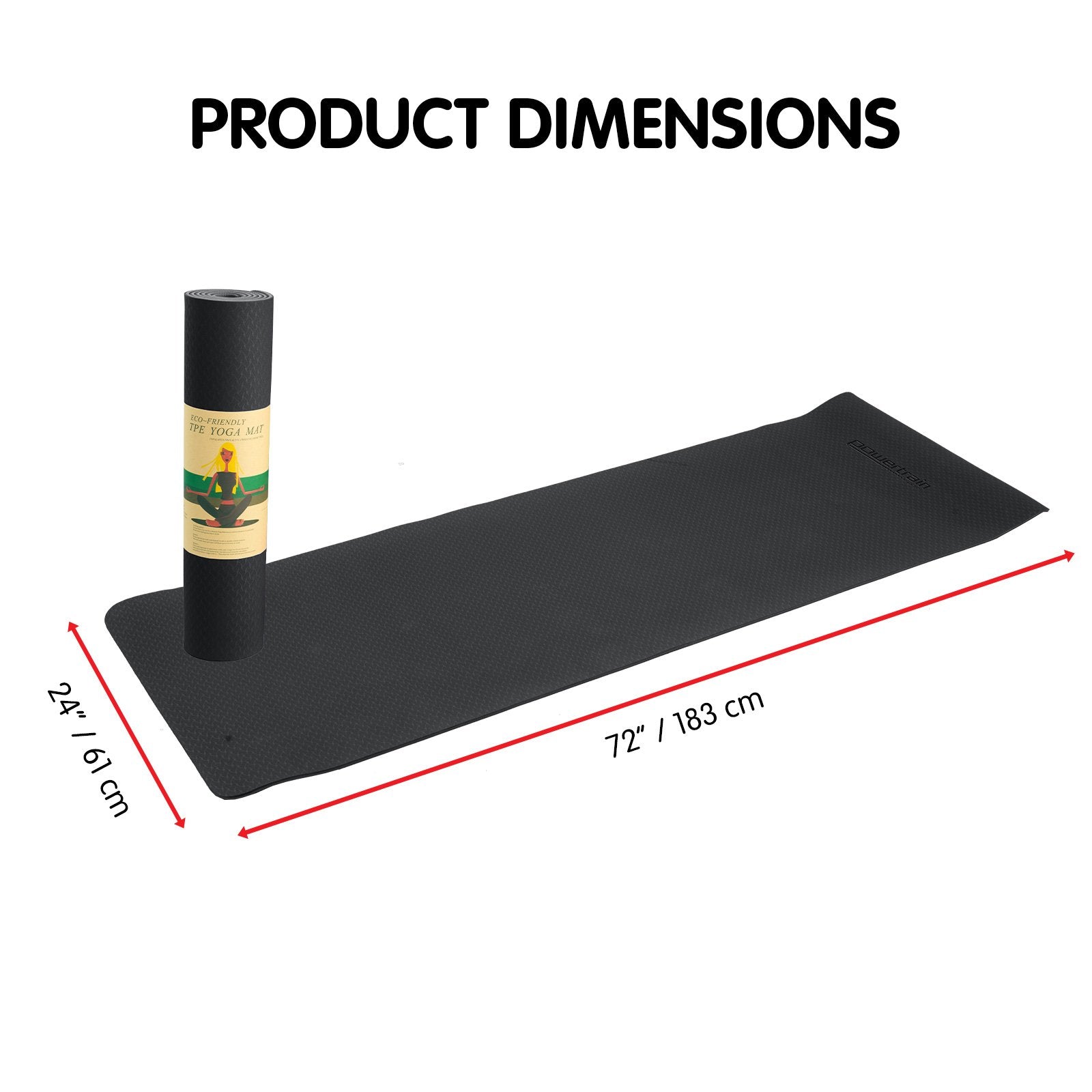 Powertrain Eco-friendly Dual Layer 6mm Yoga Mat | Midnight | Non-slip Surface And Carry Strap For Ultimate V240-YM-TPE-SC-BK
