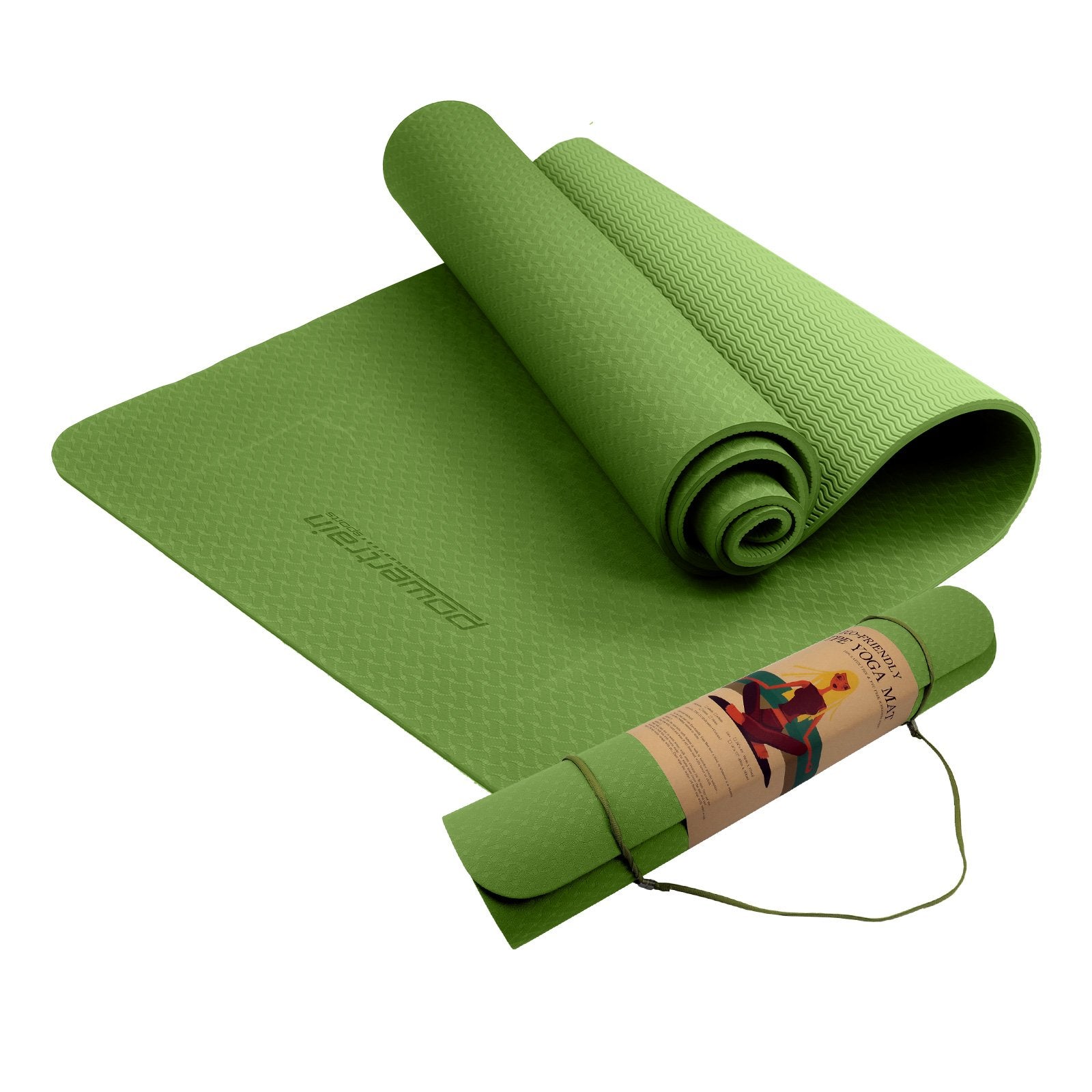 Powertrain Dual Layer 6mm Yoga Mat | Olive | Non-slip Surface And Carry Strap For Ultimate Comfort And V240-YM-TPE-SC-GN