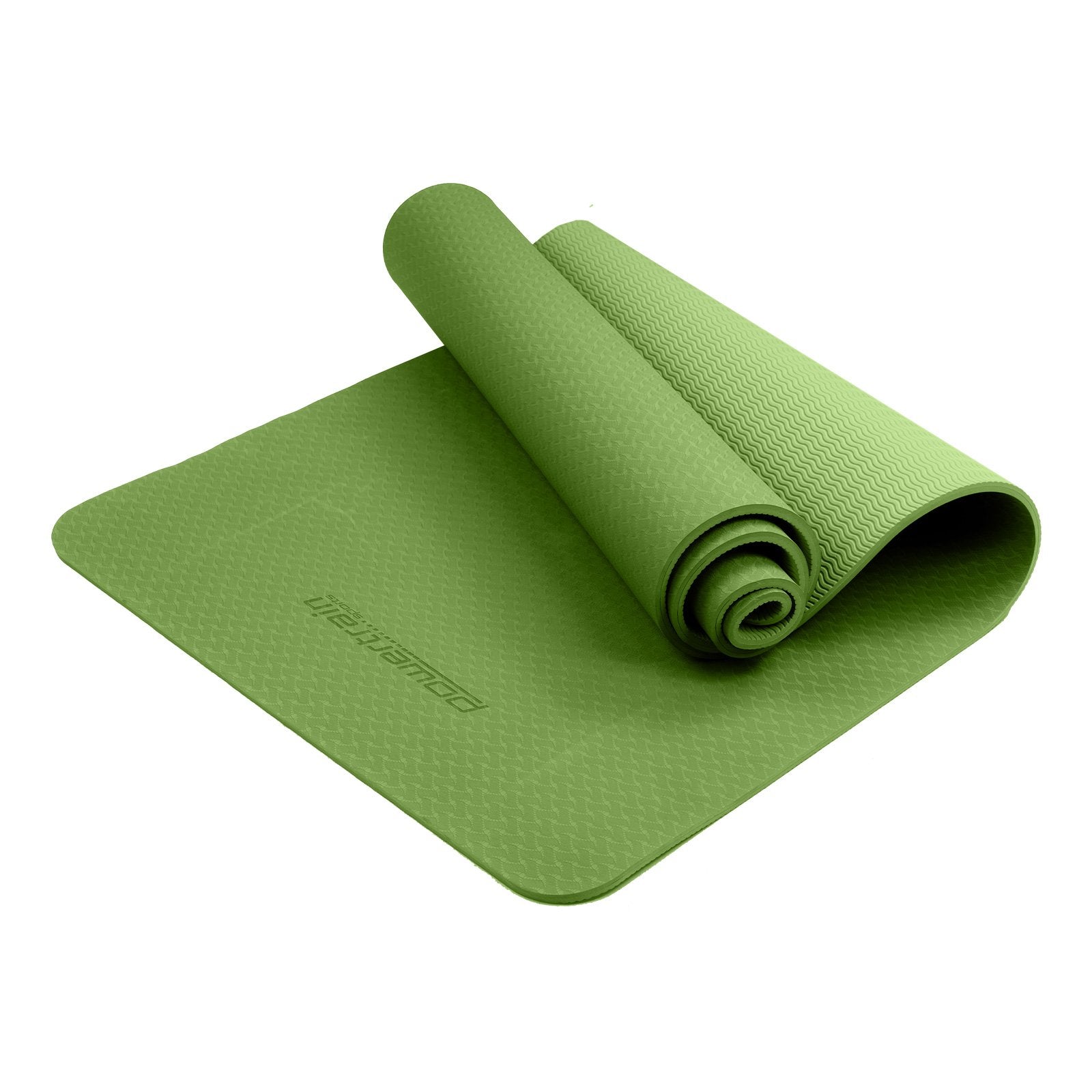Powertrain Dual Layer 6mm Yoga Mat | Olive | Non-slip Surface And Carry Strap For Ultimate Comfort And V240-YM-TPE-SC-GN