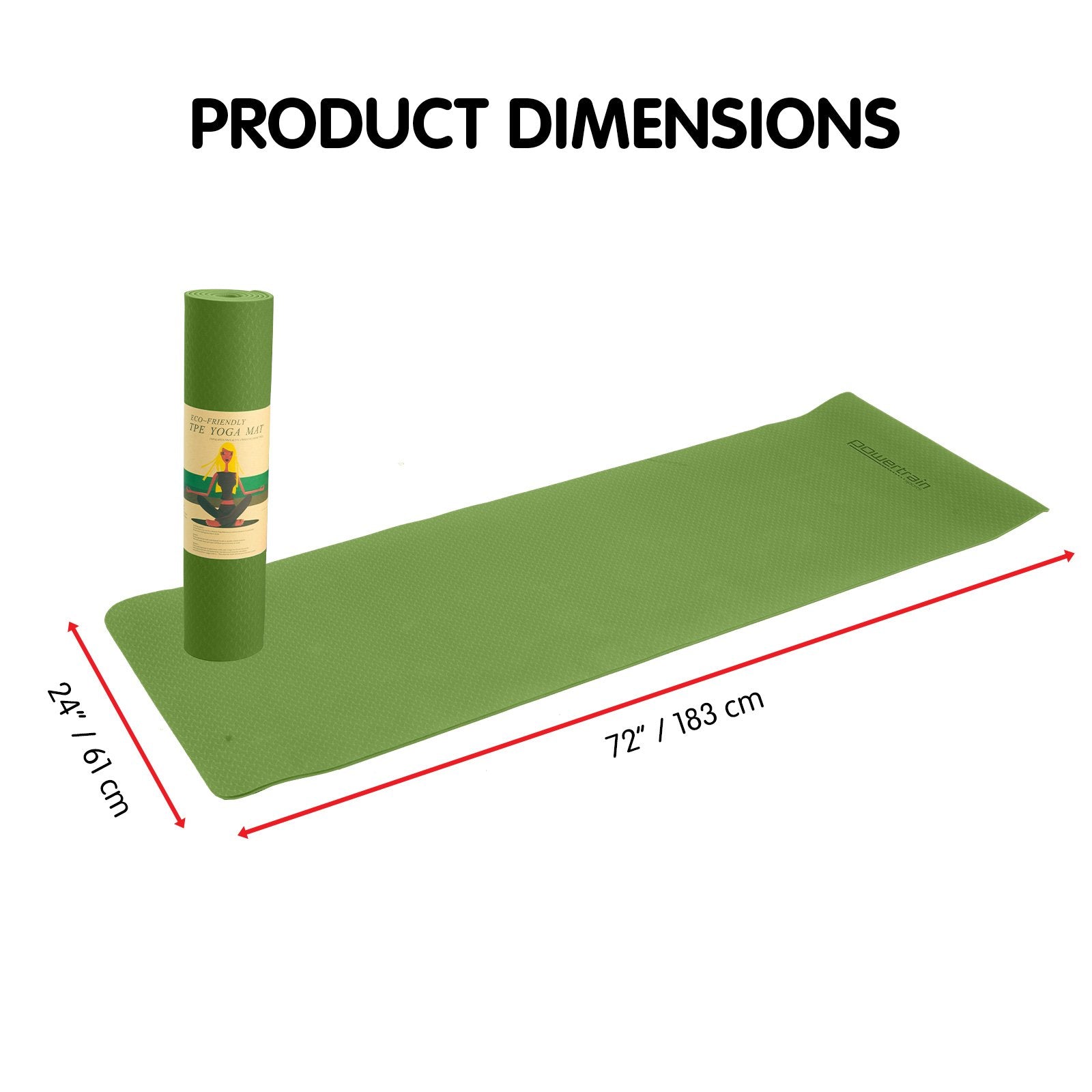 Powertrain Dual Layer 6mm Yoga Mat | Olive | Non-slip Surface And Carry Strap For Ultimate Comfort And V240-YM-TPE-SC-GN