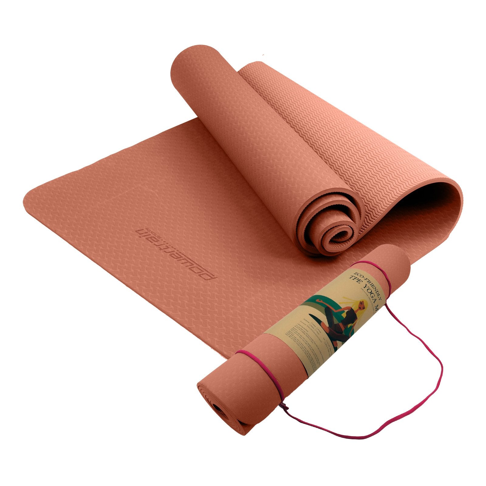 Powertrain Dual Layer 6mm Yoga Mat | Peach | Non-slip Surface And Carry Strap For Ultimate Comfort And V240-YM-TPE-SC-PK