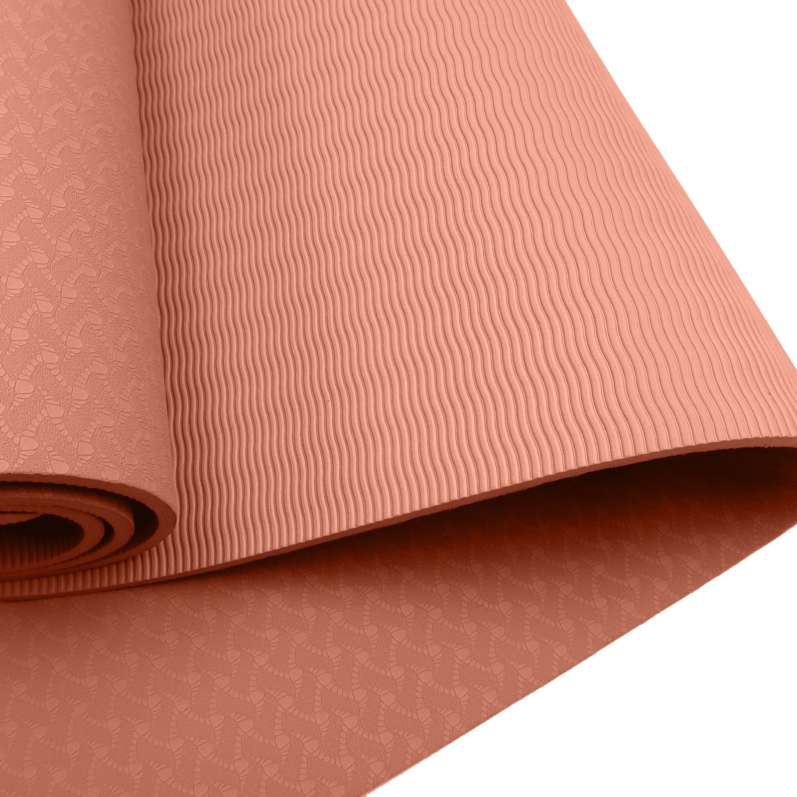 Powertrain Dual Layer 6mm Yoga Mat | Peach | Non-slip Surface And Carry Strap For Ultimate Comfort And V240-YM-TPE-SC-PK