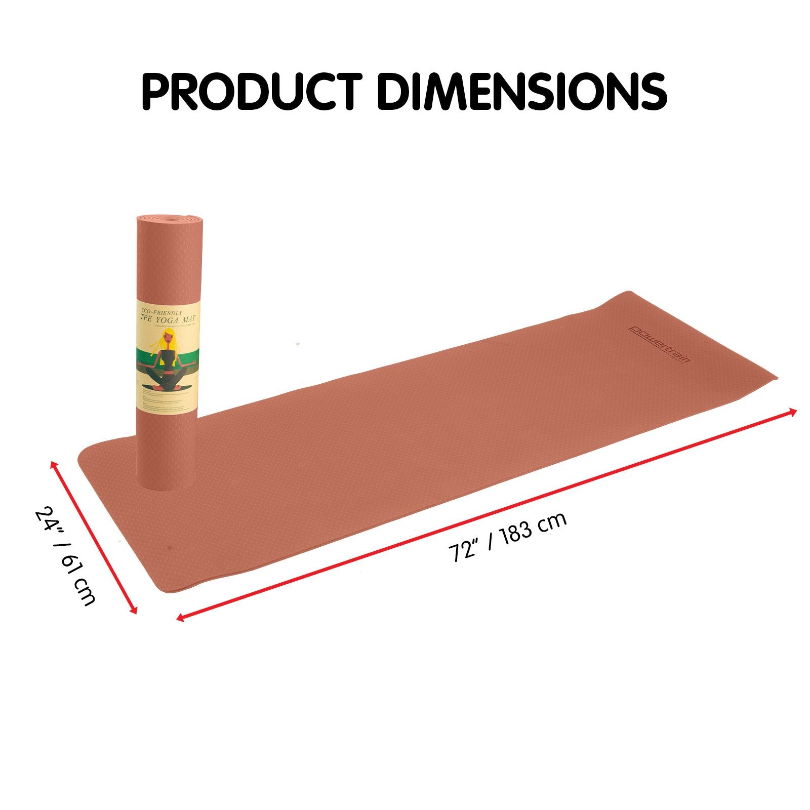 Powertrain Dual Layer 6mm Yoga Mat | Peach | Non-slip Surface And Carry Strap For Ultimate Comfort And V240-YM-TPE-SC-PK