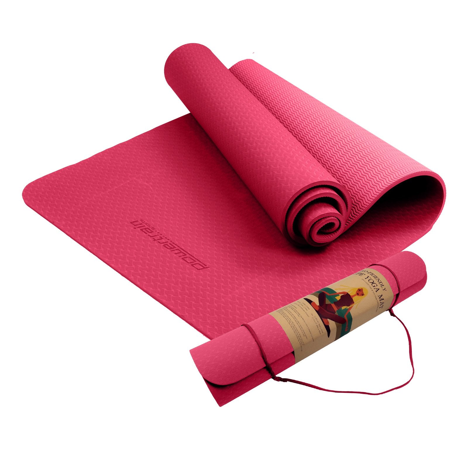 Powertrain Dual Layer 6mm Yoga Mat | Pink | Non-slip Surface And Carry Strap For Ultimate Comfort And V240-YM-TPE-SC-RPK