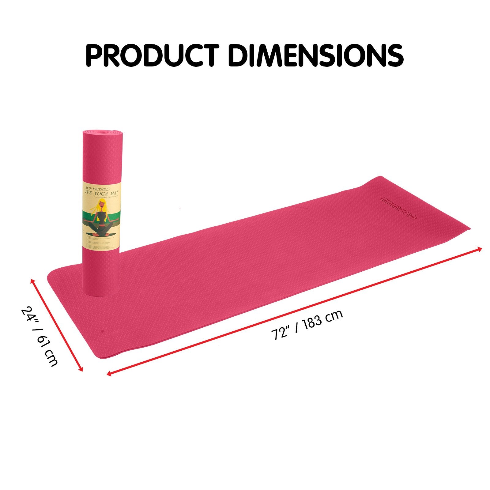 Powertrain Dual Layer 6mm Yoga Mat | Pink | Non-slip Surface And Carry Strap For Ultimate Comfort And V240-YM-TPE-SC-RPK