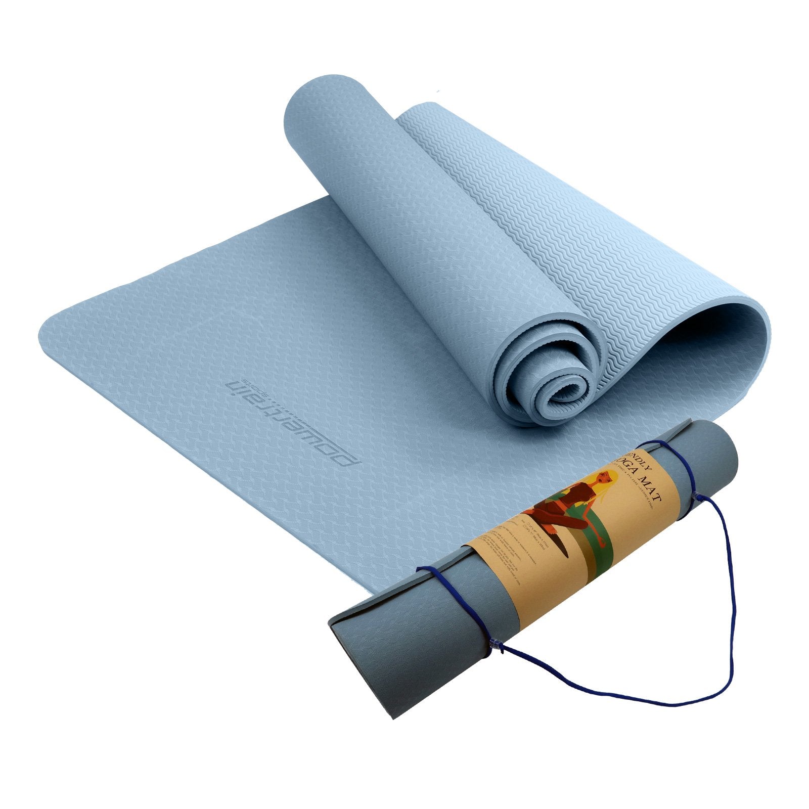 Powertrain Dual Layer 6mm Yoga Mat | Sky Blue | Non-slip Surface And Carry Strap For Ultimate Comfort And V240-YM-TPE-SC-SBU