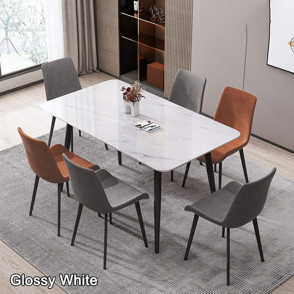 120x60cm Glossy White Minimalist Slate Kitchen Dining Table Marble Lunch Dinner Table Solid Metal Legs V255-120GLOSSYWTABLE