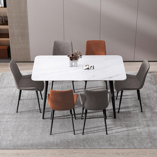 120x60cm Glossy White Minimalist Slate Kitchen Dining Table Marble Lunch Dinner Table Solid Metal Legs V255-120GLOSSYWTABLE