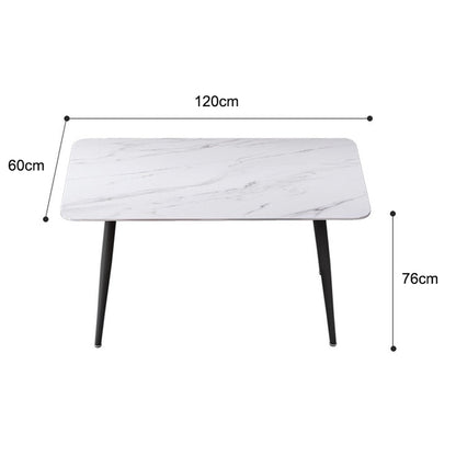 120x60cm Glossy White Minimalist Slate Kitchen Dining Table Marble Lunch Dinner Table Solid Metal Legs V255-120GLOSSYWTABLE