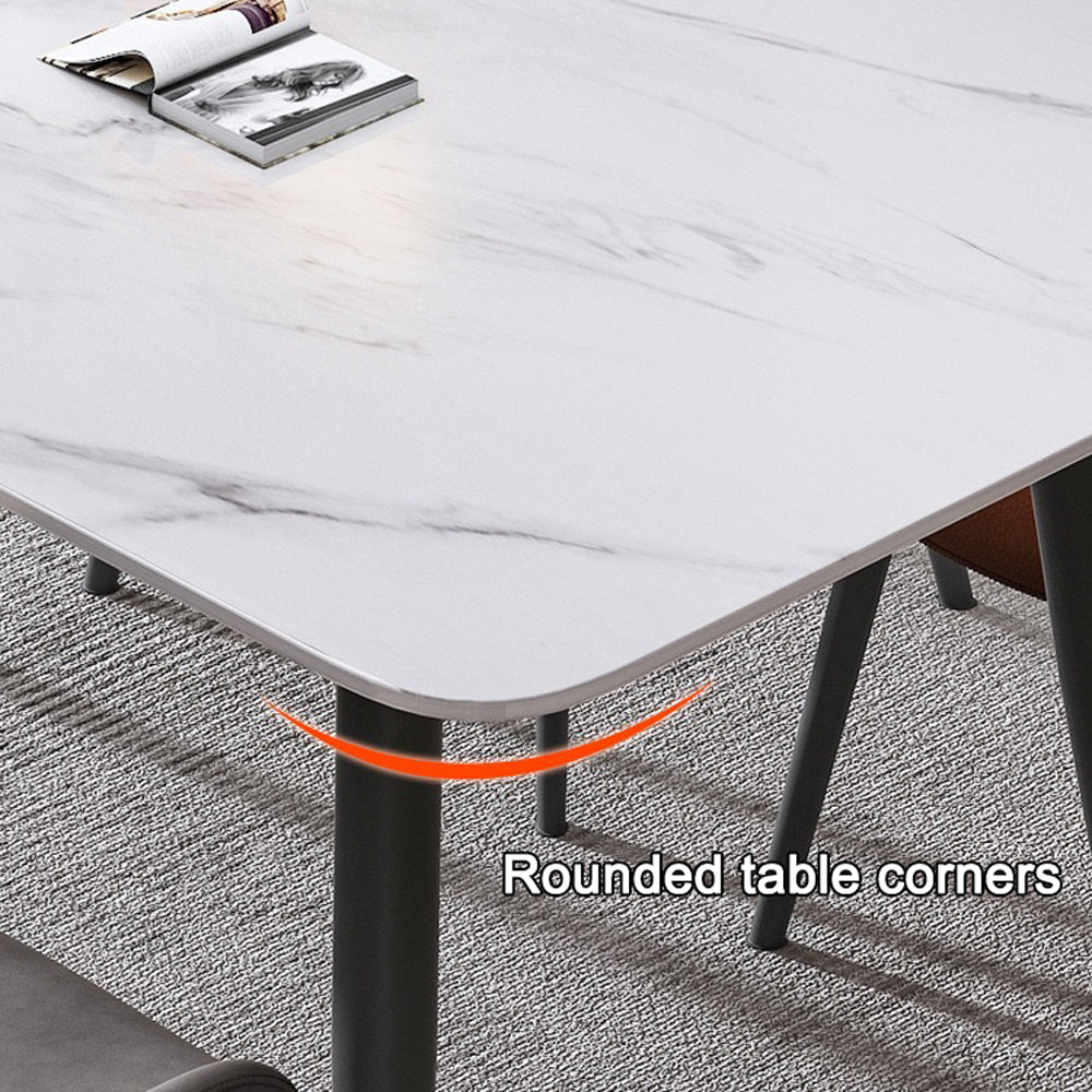 120x60cm Glossy White Minimalist Slate Kitchen Dining Table Marble Lunch Dinner Table Solid Metal Legs V255-120GLOSSYWTABLE